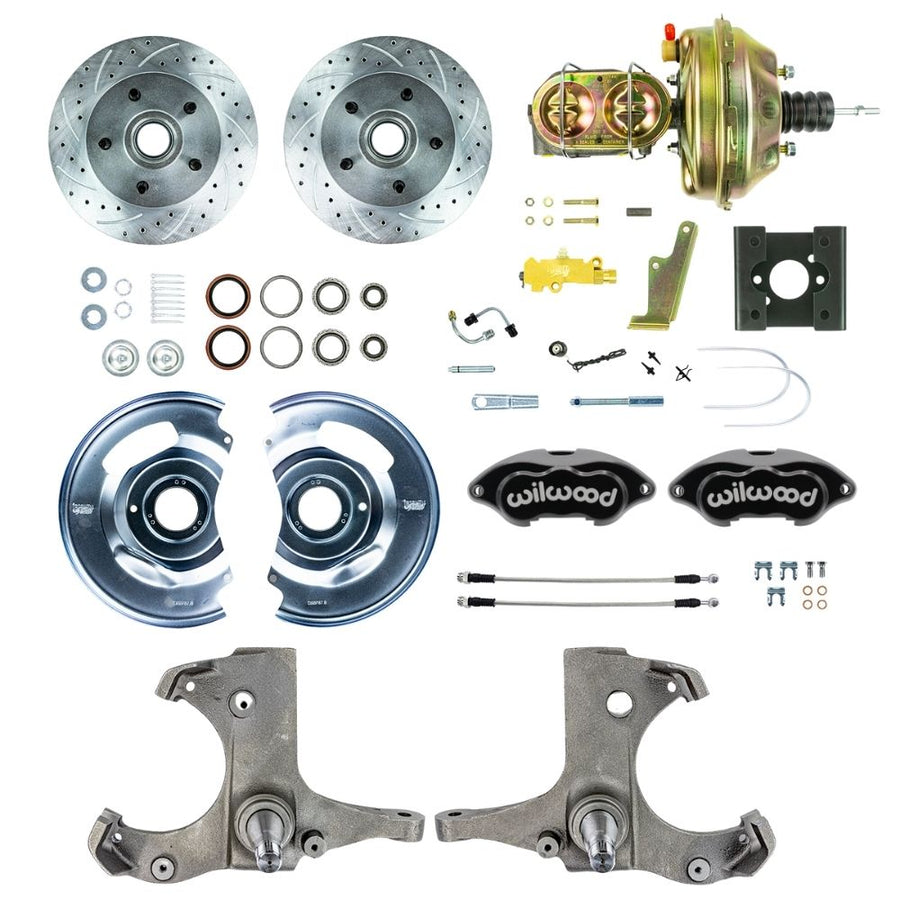 The Right Stuff 1963-66 Chevy/ GMC Truck, Performance Series, Power Front Disc Brake Conversion Kit, Black Wilwood Calipers, Drilled and Slotted Rotors, and Braided Stainless Hoses - (TDC6325BP)