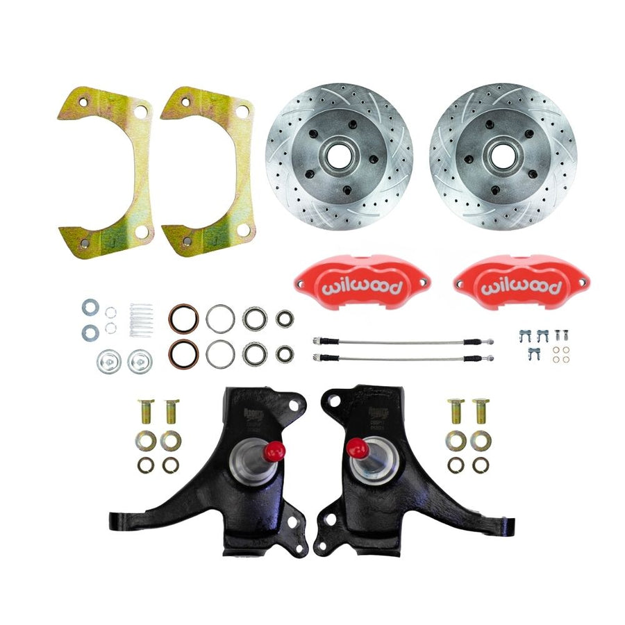 The Right Stuff 1971-72 GM C10-15 Truck/Suburban, 2WD, 2" Drop Performance Series At The Wheel Disc Brake Conversion Kit with Red Wilwood Calipers, Drilled and Slotted Rotors, and Braided Stainless Hoses - (TWK7125DZP)