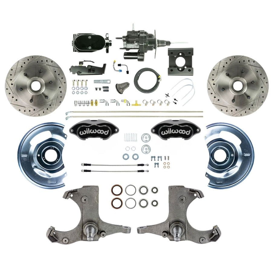 The Right Stuff 1963-66 GM Truck/Suburban, Performance Series Black Hydraulic Brake Assist Front Disc Brake Conv with Black Wilwood Calipers, Drilled and Slotted Rotors, Stainless Hoses, Black Upper Assembly - (THB6326BYP)