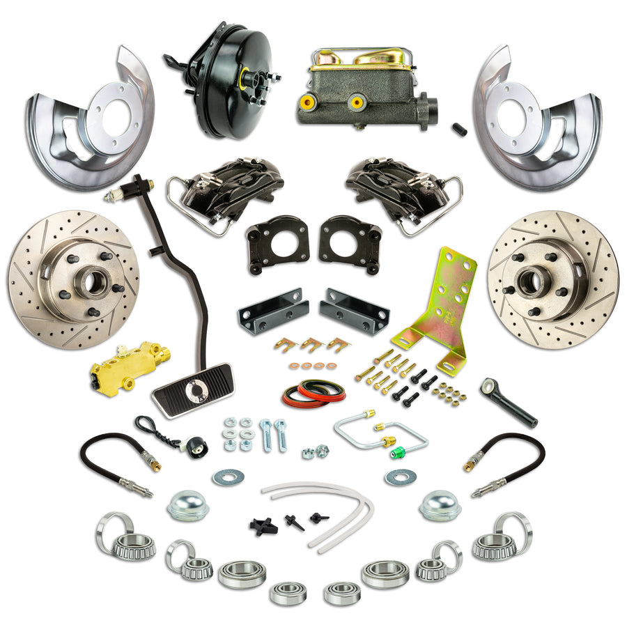 The Right Stuff 1967-69 Ford Power Front Disc Conversion Kit, Drilled and Slotted Rotors, Black Powder Coated Calipers - (ZDC6708S)