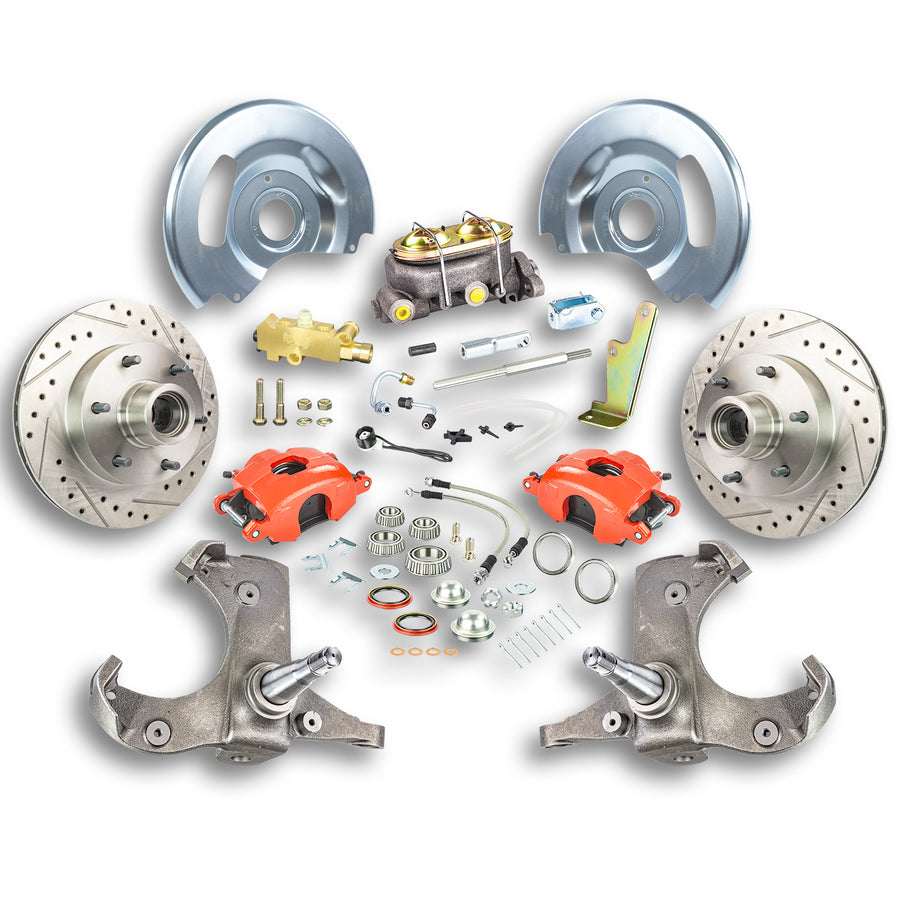 The Right Stuff 63-70 Chevy/GMC Truck & Suburban, Manual Front Disc Brake Kit Red Calipers - (TSD6316Z)